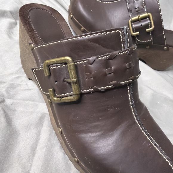 Vintage Route 66 Brown Platform Clogs Women's US 9.5 Shoes Buckle Studs 90s Y2K - Picture 2 of 7